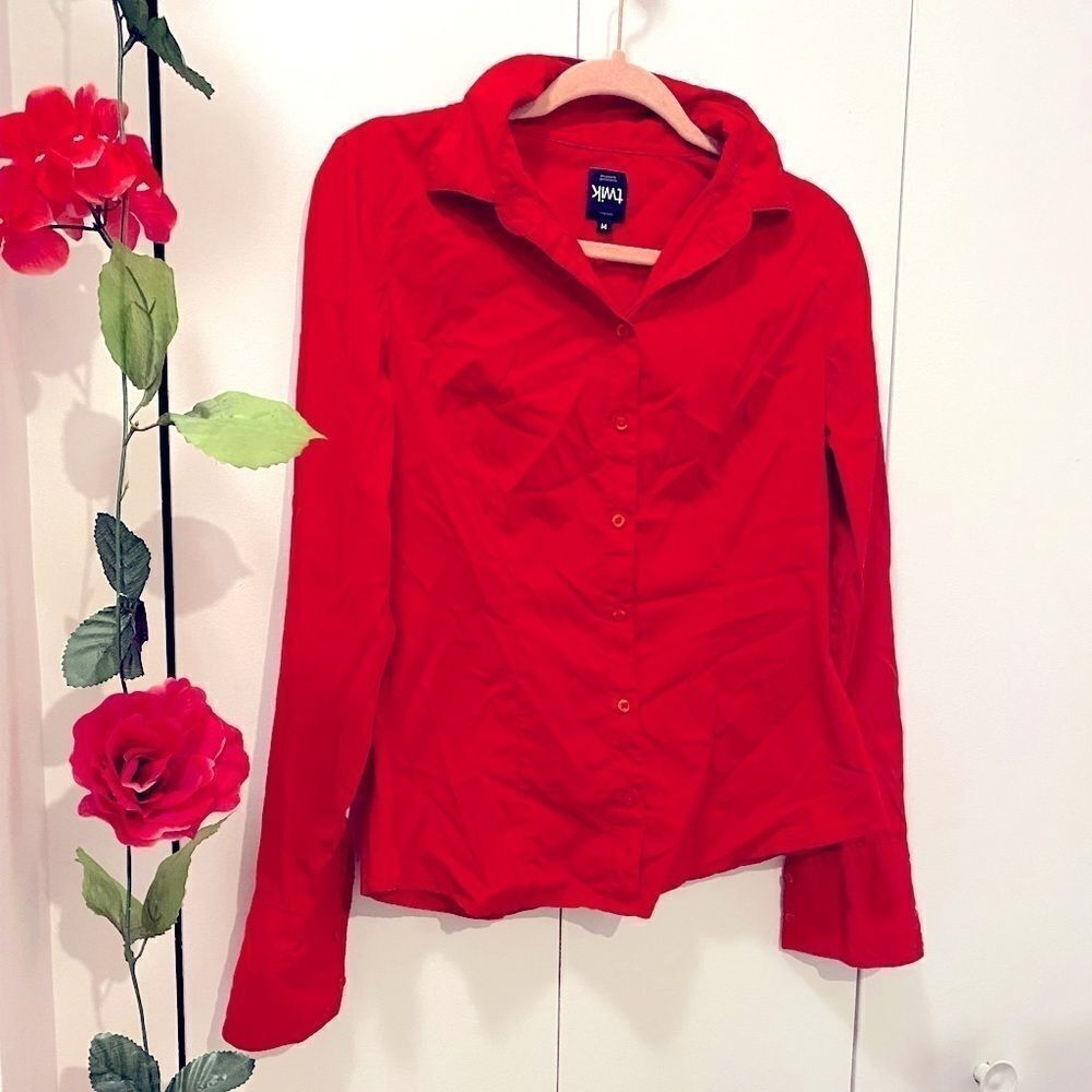🌷TWIK🌷 Vibrant Red Button Down Shirt     - Picture 3 of 7